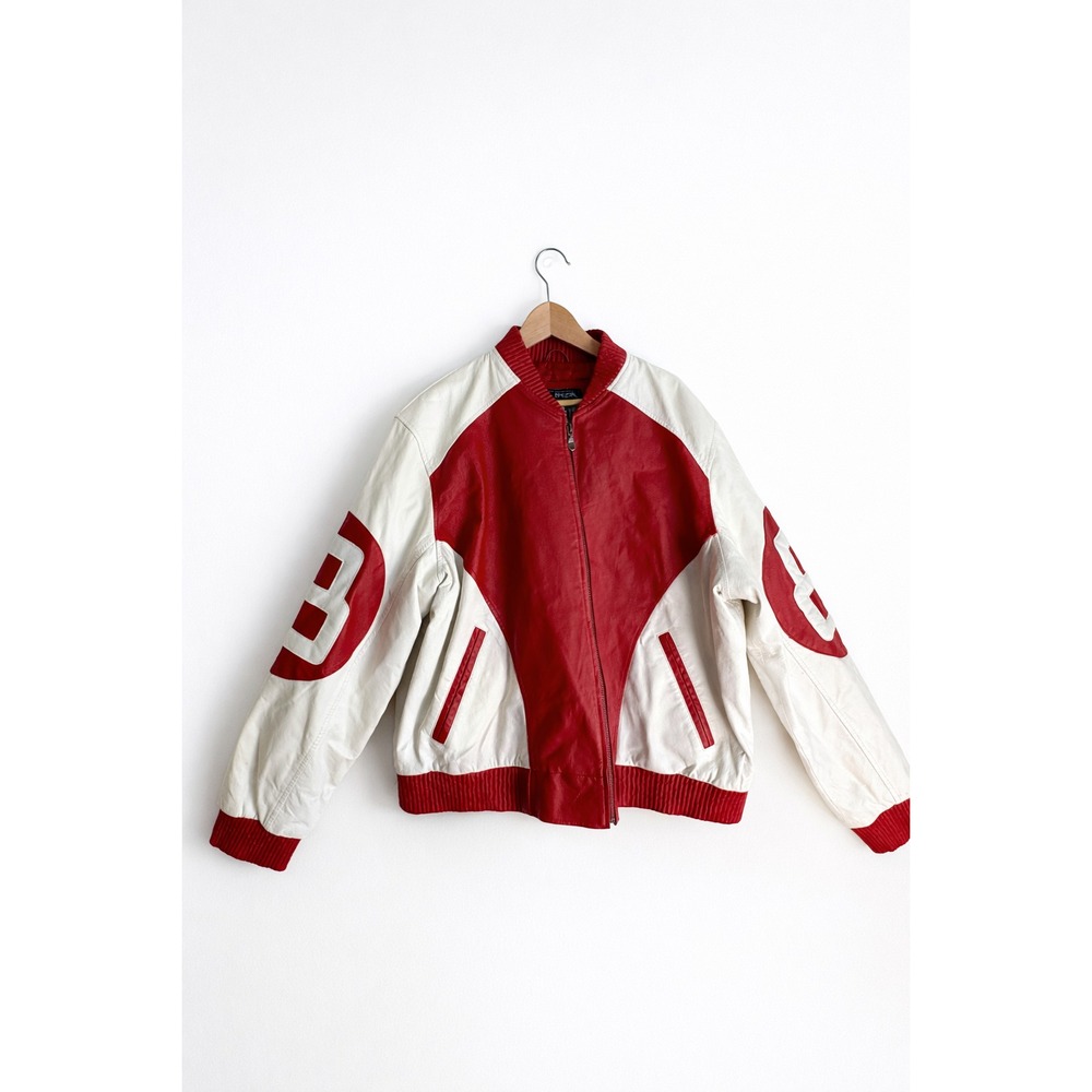 Eight Ball Leather Bomber Jacket Sz 6XL